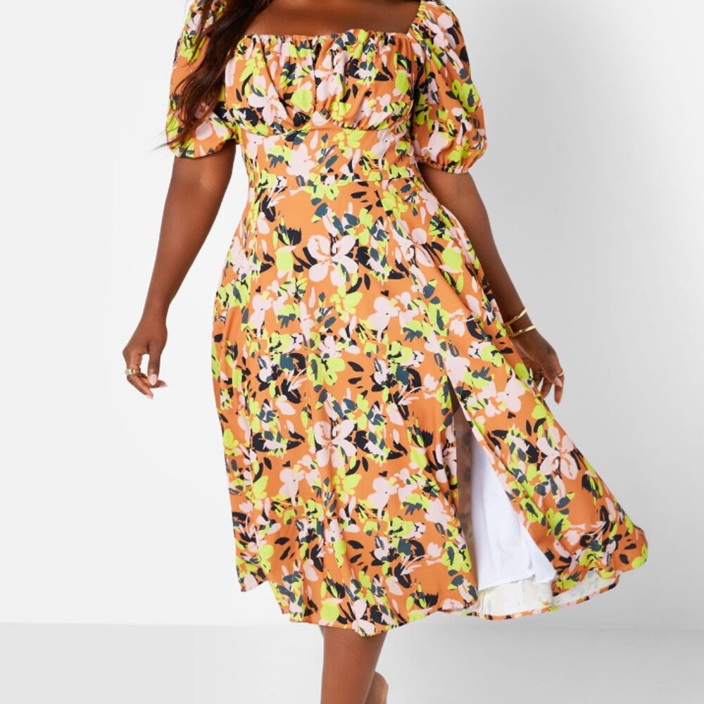 NWT Rebdolls Alice Floral Keyhole Tie Front Midi A Line Dress size 1X